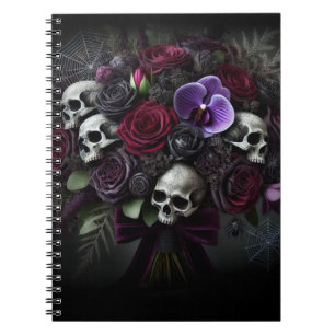 Caderno Espiral Buquê de Caveira Floral Escuro Gótico Halloween