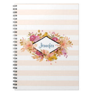Caderno Espiral Buquê de cor laranja e rosa com quadro de diamant