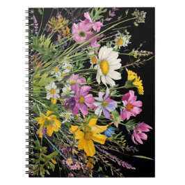 Caderno Espiral buquê de flor silvestre de aquarela sobre fundo pr