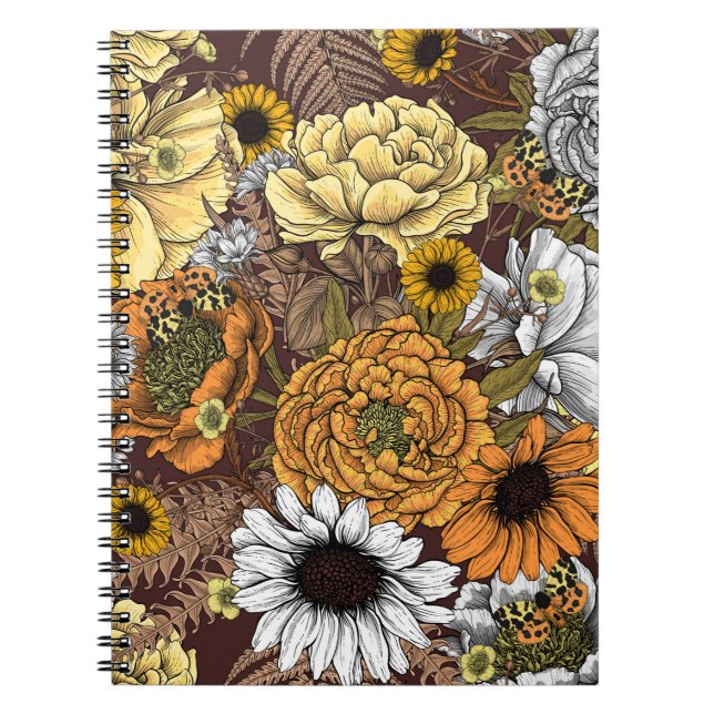 Caderno Espiral Buquê de flores- rosas, peonias, margaridas (Frente)