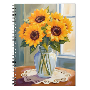 Caderno Espiral Buquê de Girassóis Amarelos Floral Aquarela