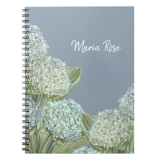 Caderno Espiral Buquê de Hydrangea azul Dusty (Frente)