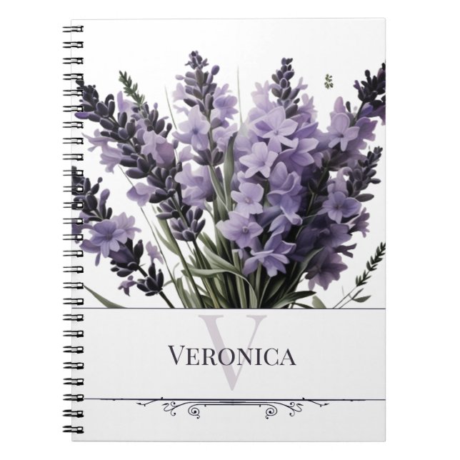 Caderno Espiral Buquê de Lavanda de Aquarela Personalizado (Frente)