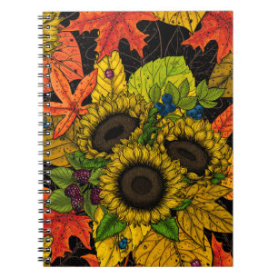 Caderno Espiral Buquê de outono a preto