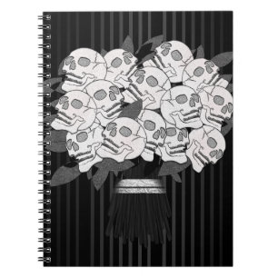 Caderno Espiral Buquê de Rosas Caveira Preto e Branco Festa Gótica