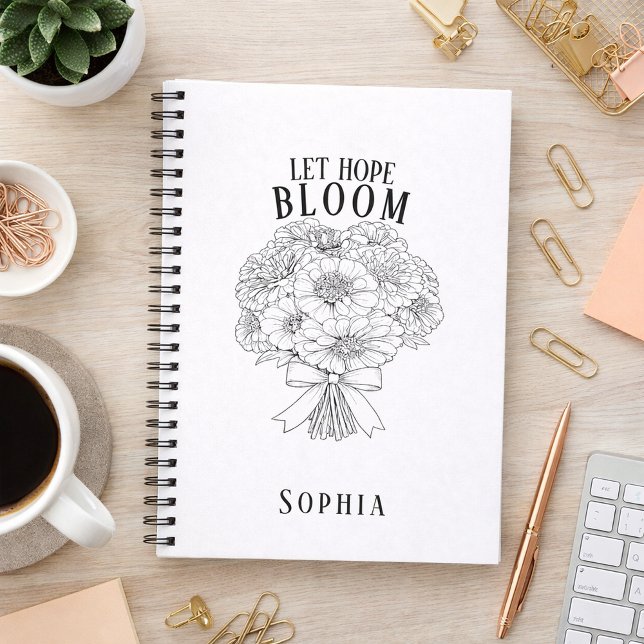 Caderno Espiral Buquê de Zínia Personalizado Deixe a Esperança Flo (Let Hope Bloom Bouquet Custom Name Journal )