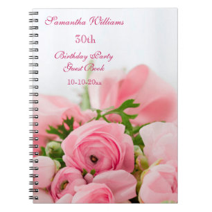 Caderno Espiral Buquê do aniversário de 30 anos cor-de-rosa dos