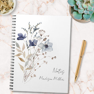 Caderno Espiral Buquê Floral Azul Bonito e Elegante