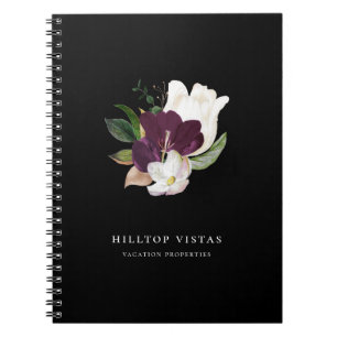 Caderno Espiral Buquê Floral Roxo Marfim Moderno Preto