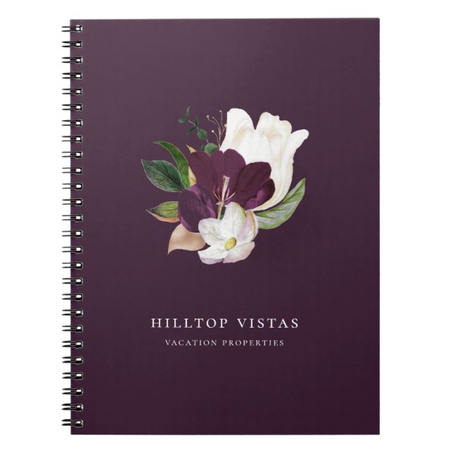 Caderno Espiral Buquê Floral Roxo-Marinha Moderna (Frente)