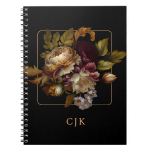 Caderno Espiral Buquê Floral Velho Escuro com Monograma