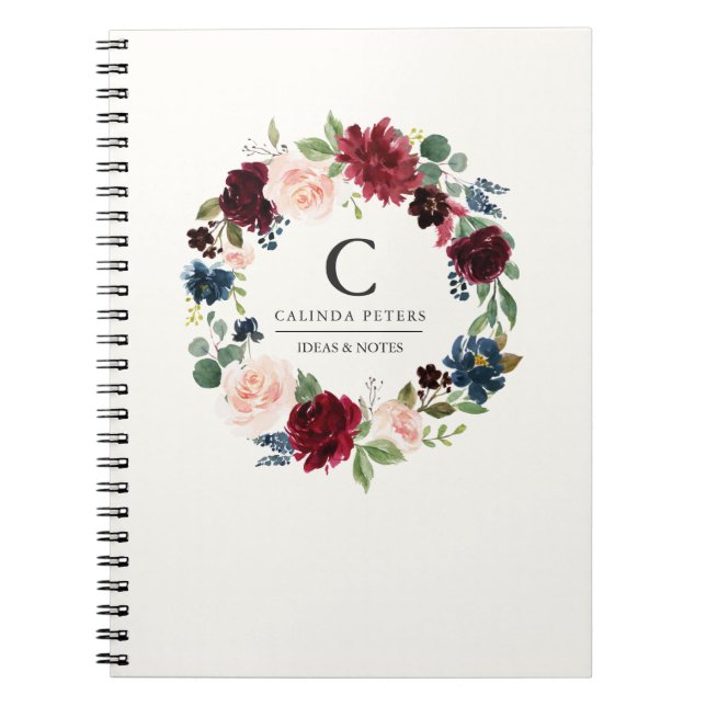 Caderno Espiral Buquê | Monograma floral (Frente)