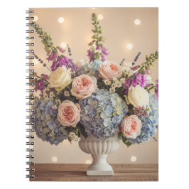 Caderno Espiral Buquê Romântico de Hortênsias e Rosas Pastel