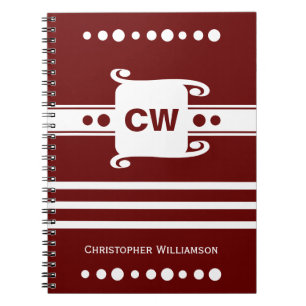 Caderno Espiral Burgundy e white add iniciais name striped