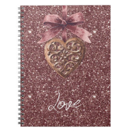 Caderno Espiral Burgundy Glitter Bow Heart