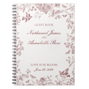Caderno Espiral Burgundy Toile De Jouy Floral Casamento Livro de C