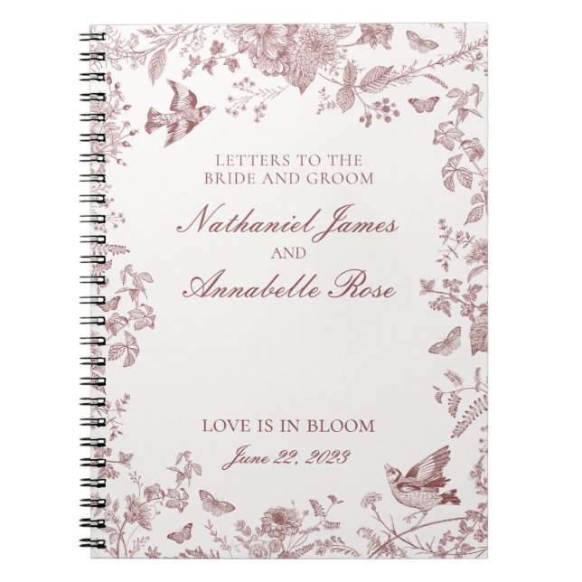 Caderno Espiral Burgundy Toile Wedding Letters Bride e Groom (Frente)
