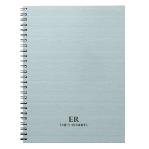 Caderno Espiral Burlap Azul Claro Tipografia Preta Minimalista De