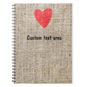 Caderno Espiral Burlap Red Stamp Heart Namorados Diário Notebook