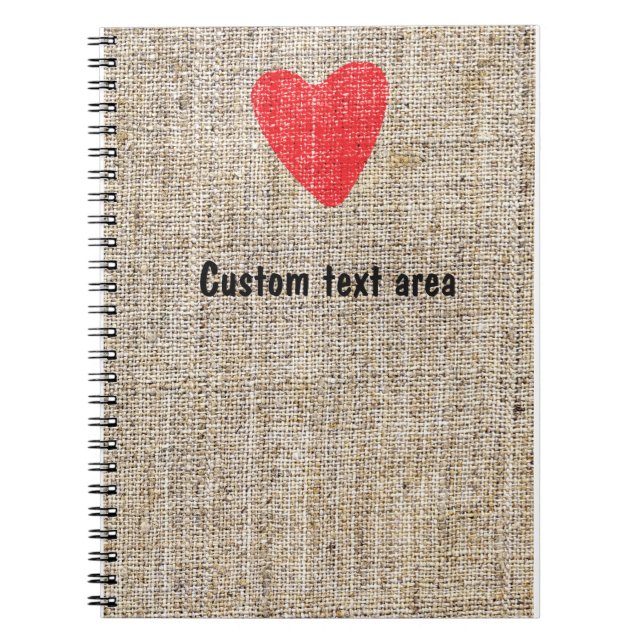 Caderno Espiral Burlap Red Stamp Heart Namorados Diário Notebook (Frente)