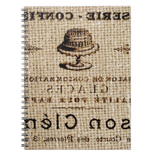 Caderno Espiral burlap scripts chique french country cake