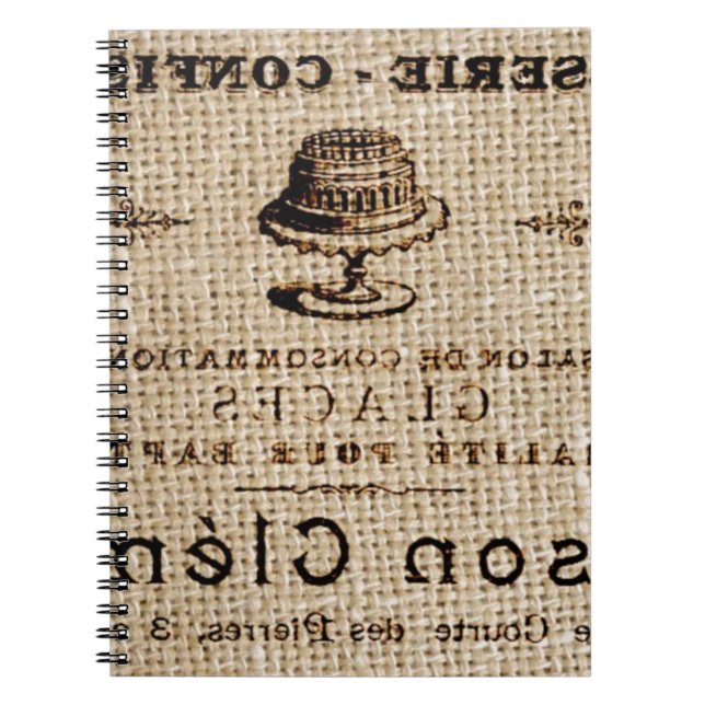Caderno Espiral burlap scripts chique french country cake (Frente)