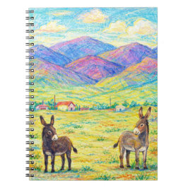 Caderno Espiral Burros Coloridos na Arte da Montanha do Prado