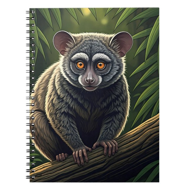 Caderno Espiral Bush Baby Perched on Jungle Branch (Frente)