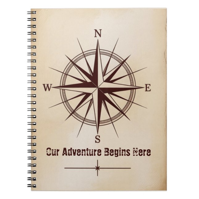 Caderno Espiral Bússola de Coordenadas de Destino | Casamento Viag (Frente)
