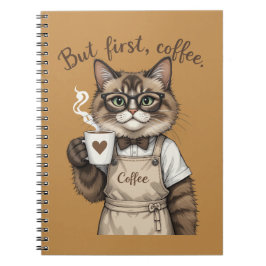Caderno Espiral But First, Coffee Cat