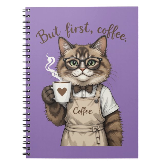 Caderno Espiral But First, Coffee Cat (Frente)