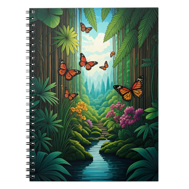 Caderno Espiral Butterflies in a Lush Jungle (Frente)