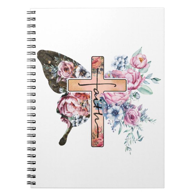 Caderno Espiral Butterfly Cross Faith floral (Frente)