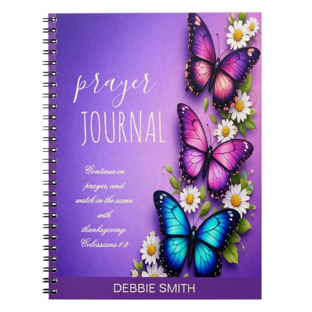 Caderno Espiral Butterfly Floral Personalized Prayer Journal (Frente)