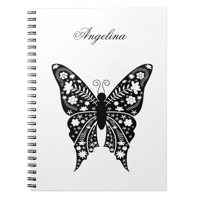 Caderno Espiral Butterfly Simples Black and White Name (Frente)