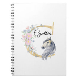 Caderno Espiral C letra monograma personalizado com cavalo  