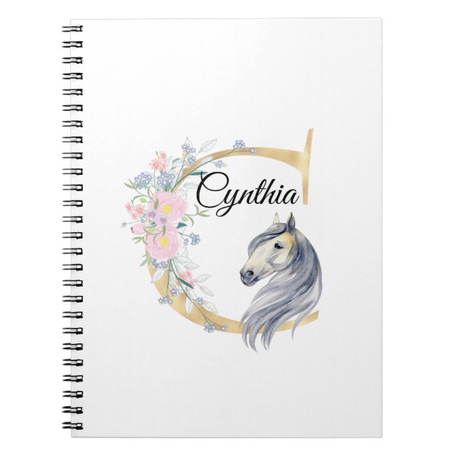 Caderno Espiral C letra monograma personalizado com cavalo   (Frente)