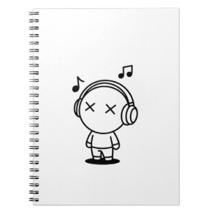 Caderno Espiral Cabeça de Amante de Música Kawaii Fones de Ouvido 