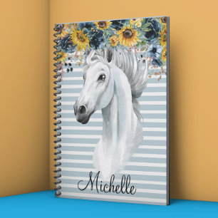 Caderno Espiral Cabeça de Cavalo de Aquarela com Nome de Girassol 