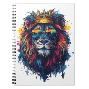 Caderno Espiral Cabeça de Leão Negrito com Óculos de Sol e Coroa