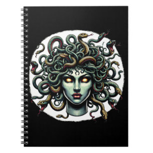 Caderno Espiral Cabeça de Medusa Olhando Verde Cheia de Cobras