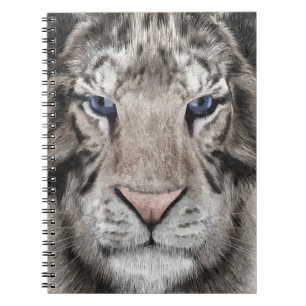 Caderno Espiral Cabeça de Tigre Branco Estética da Vida Selvagem