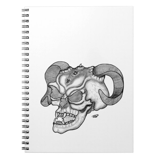 Caderno Espiral Cabeça do diabo Negra e Design branca (Frente)