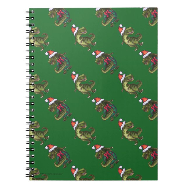 Caderno Espiral Cabeças e Caudas Festivas TRex Padrão Verde (Frente)