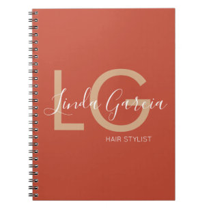 Caderno Espiral Cabelereiro Laranja Queimado Bege Monogramado    