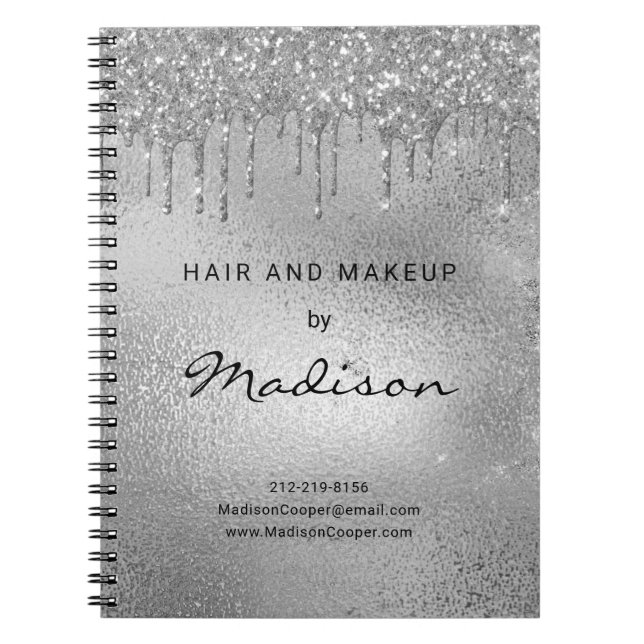 Caderno Espiral Cabelo E Maqueamento De Glitter Metálico Glam Silv (Frente)