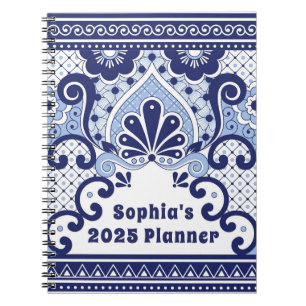 Caderno Espiral Cabo San Lucas Blue & White Mexicano Talavera Azul