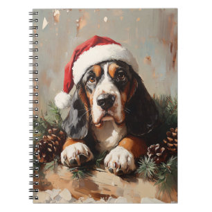 Caderno Espiral Caça-Basset numa Pintura a Óleo de Santa Hat