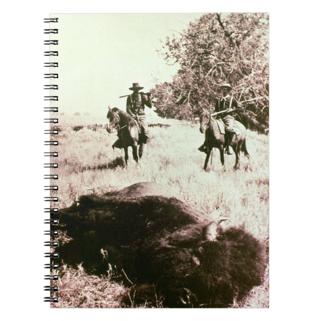 Caderno Espiral Caçadores do bisonte americano (foto de b/w) (Frente)