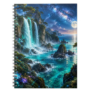 Caderno Espiral Cachoeira de Fantasia Mágica na Costa do Oceano So